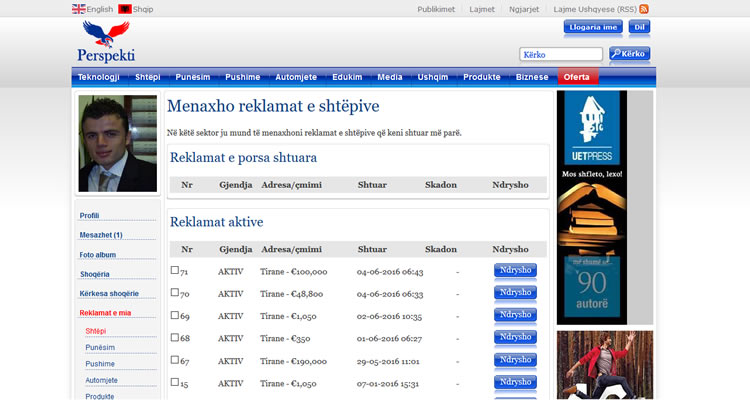 CMS-ja e dizajnuar dhe zhvilluar nga Perspekti p�r menaxhimin e llogarive, artikujve dhe reklamave n� nj� platform t� vetme